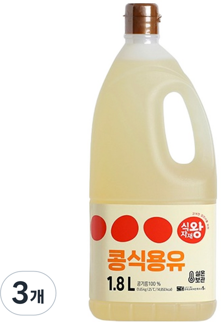 식자재왕 콩식용유, 3개, 1.8L