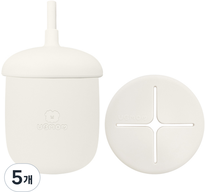 유비맘 유아용 실리콘 몽몽이 스낵 빨대컵, 220ml, 5개, 화이트