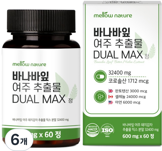 멜로우네이쳐 정품 바나바잎 여주 추출물 듀얼 맥스정 36g, 6개, 60정