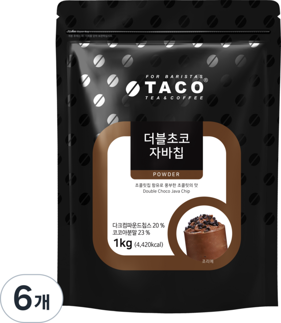 타코 더블초코 자바칩 프라페 믹스 파우더, 1kg, 1개입, 6개