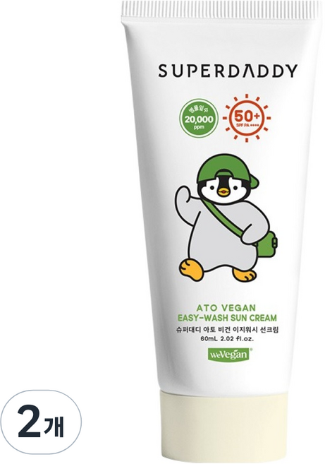 슈퍼대디 아토비건 이지워시 선크림 SPF50+ PA++++, 60ml, 2개