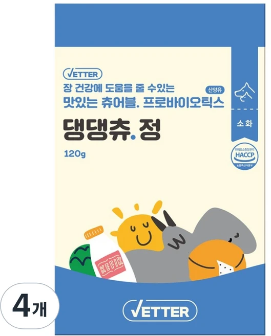 베터 반려동물 댕댕츄정 영양제, 30정, 장건강/유산균, 4개 - 쿠팡