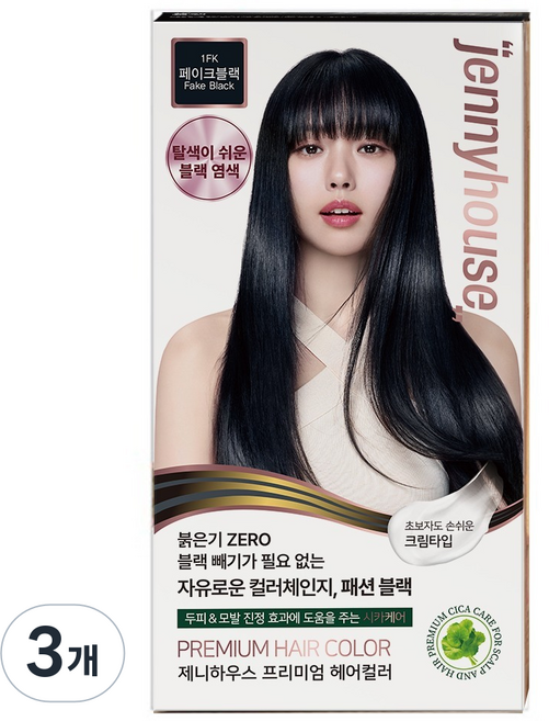 제니하우스 프리미엄 헤어컬러 염색약, 페이크블랙 1FK, 3개
