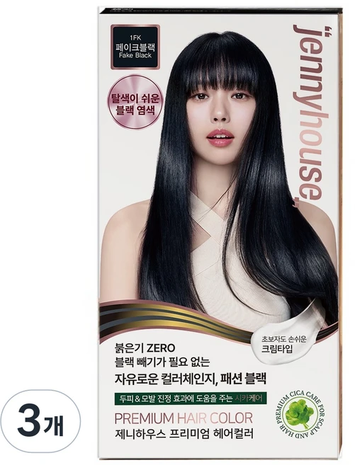 제니하우스 프리미엄 헤어컬러 염색약, 페이크블랙 1FK, 3개 - 쿠팡