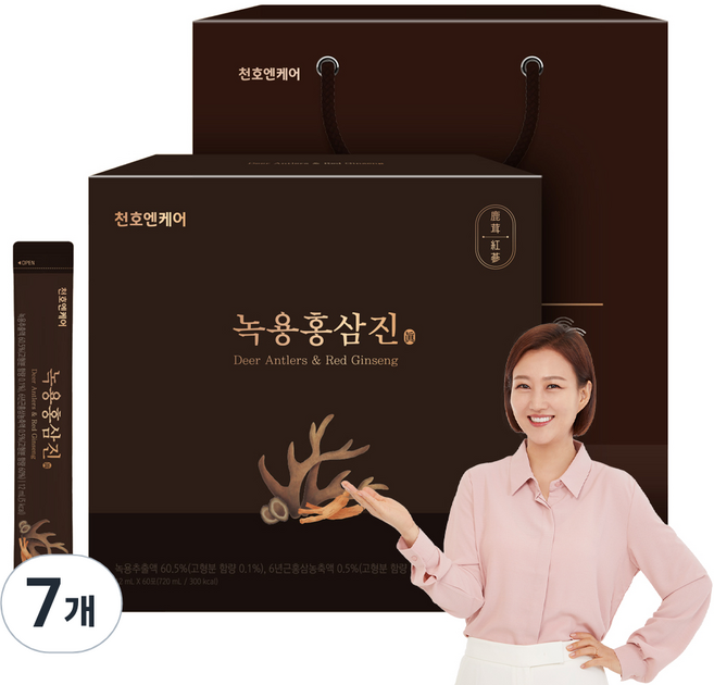 천호엔케어 녹용홍삼진 스틱 선물세트 60p + 쇼핑백, 720ml, 7개