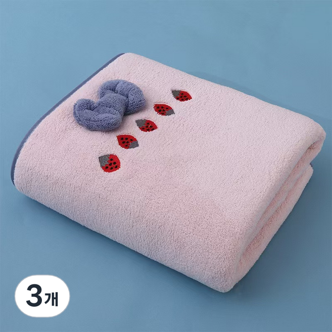 원이네 코랄벨벳 리본 바스타월 320g, 핑크, 3개
