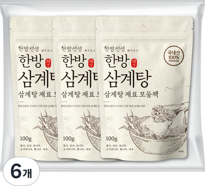 한방선생 국내산 삼계탕 재료, 100g, 6개