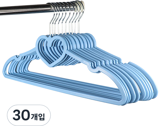 마켓에이 넥타이 겸용 하트리본 옷걸이, 하트 블루, 30개