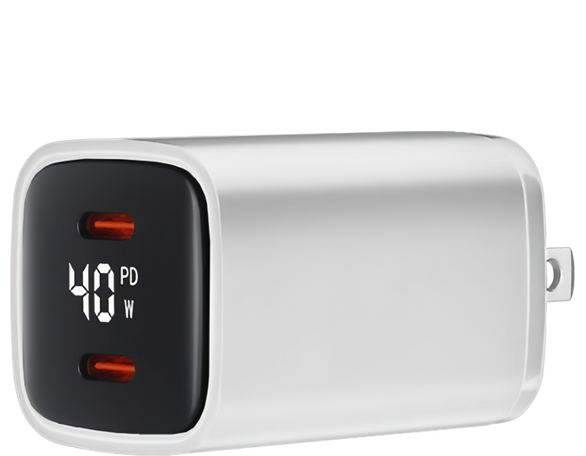 無品牌 40W Dual Port Wall Adapter Only 充電器 Fast Charging GaN Digital Display Overcharge Protection Anti-static Anti-interference Overheat Protection 白色 1個