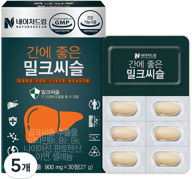 네이처드림 간에좋은 밀크씨슬, 30정, 5개