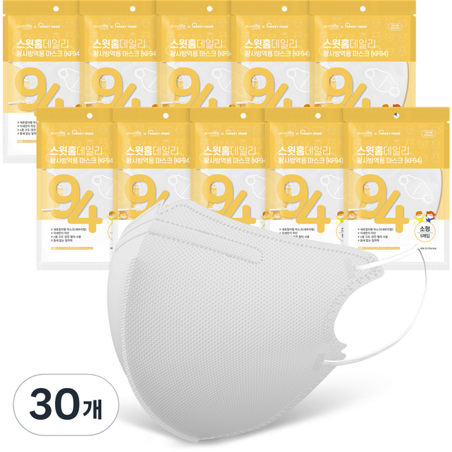 스윗홈 퓨어라이프 데일리 황사방역용 마스크 소형 KF94, 5개입, 30개, 화이트