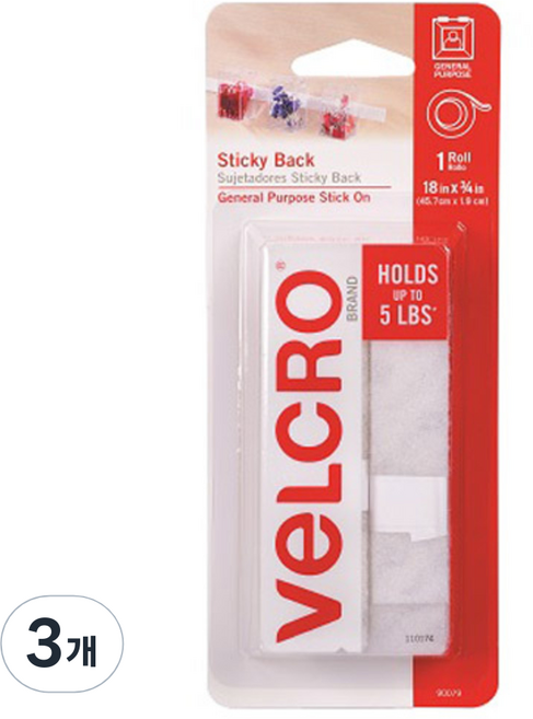 VeLCRO 威扣 一般捲式白色膠帶, 3個