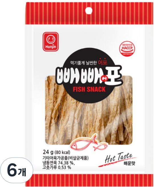 한진식품 빼빼어포 매운맛, 24g, 6개