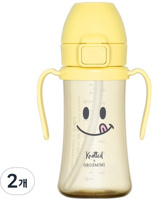그로미미 노티드 PPSU 유아용 1단계 빨대컵, 300ml, 2개, 레몬슈가