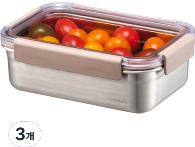 락앤락 스텐 모듈러 직사각 밀폐용기 1L, 3개, 단품