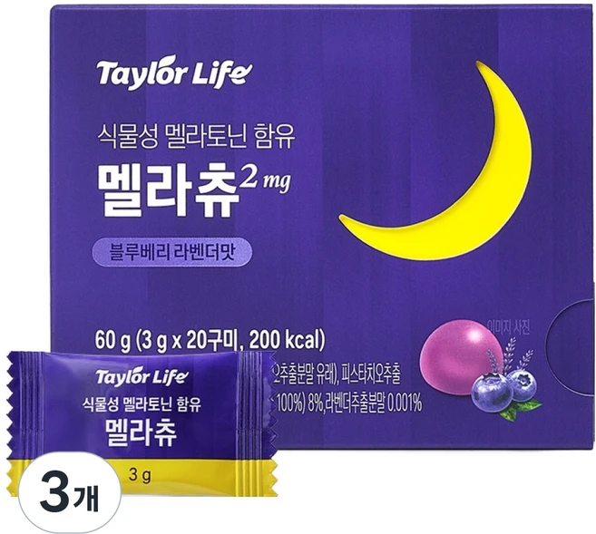 테일러 라이프 멜라츄 식물성 멜라토닌2mg 구미젤리 20p, 60g, 3개 - 쿠팡