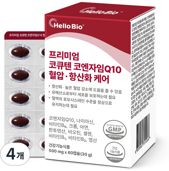 헬로바이오 혈압 항산화 케어 프리미엄 코큐텐 코엔자임Q10 30g, 60정, 4개