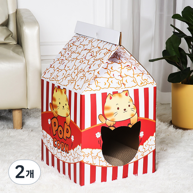 가또나인 고양이 우유팩 박스 숨숨집 스크래쳐, 팝콘, 2개