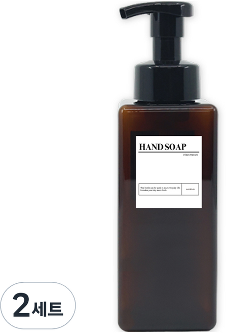 뉴앤룩 사각 거품용기 핸드워시 리필공병 650ml + A라벨스티커 핸드솝 세트, 브라운(리필공병), 2세트