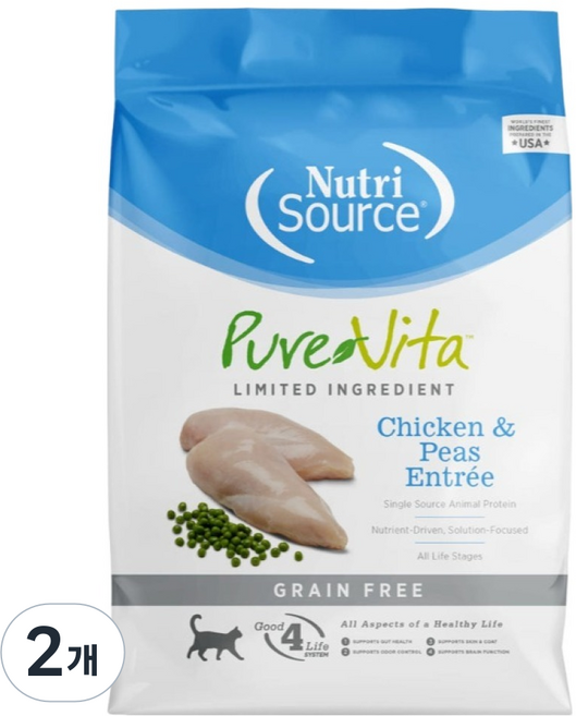 퓨어비타 고양이 치킨&완두콩 그레인프리 사료, 2개, 닭+완두콩, 1.81kg