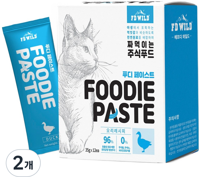 에프디와일드 고양이 푸디페이스트 주식 파우치 12p, 420g, 2개, 오리