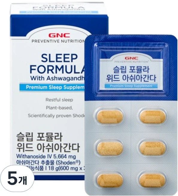 GNC 슬립 포뮬라 위드 아쉬아간다 30정, 5개, 18g - 쿠팡