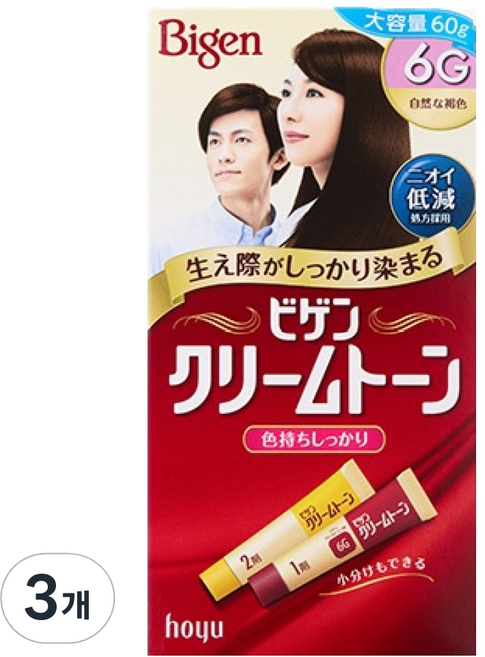 비겐 크림톤 6지 염색제, 6G 자연 갈색, 3개
