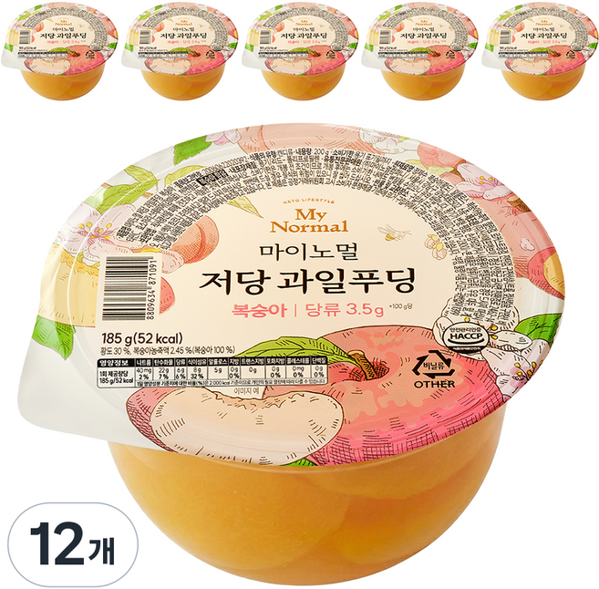 마이노멀 저당 과일푸딩 복숭아, 185g, 12개