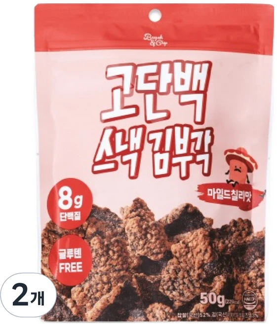 부각앤칩 고단백 스낵 김부각 마일드칠리맛, 2개, 50g - 쿠팡