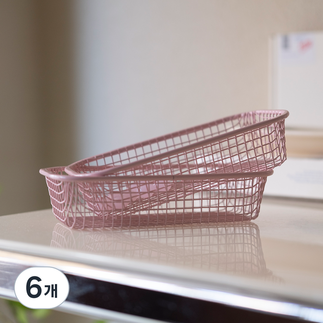 빌라트 파스텔톤 미니 직사각 철제 바스켓 16.5 x 8.5 x 3.5 cm, 핑크, 6개
