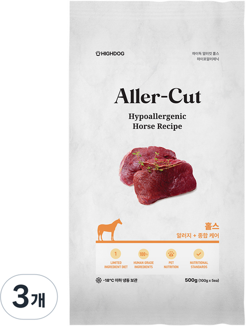 하이독 생후 3개월령 이상 강아지 알러컷 냉동 화식 사료 5p, 말고기, 500g, 3개