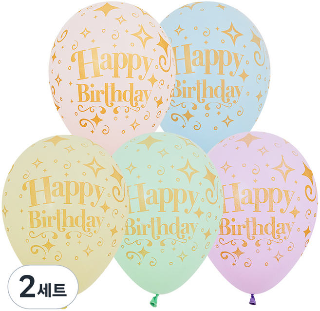 셈퍼텍스 생일 골든다이아몬드 파스텔혼합 풍선 30cm 12종 세트, 혼합색상, 2세트
