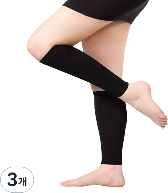 女用2段中筒壓力襪 黑色, 3個, 小腿/及膝款