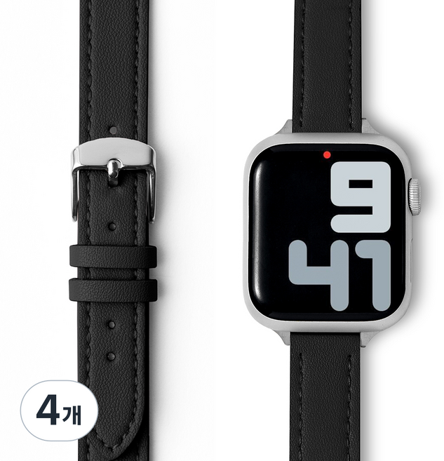 누아트 애플워치 호환 스트랩 싱글 투어 슬림 레더 브레이슬릿, 블랙, 4개