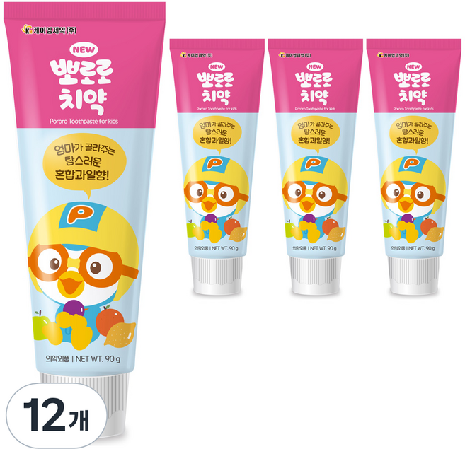 뽀로로 저불소 치약 혼합과일향, 90g, 12개