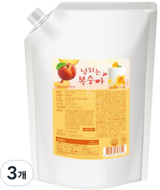 네이쳐티 넘치는복숭아 베이스, 3개, 1kg