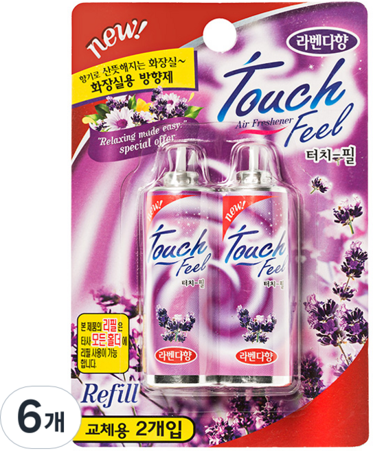 터치필 화장실용 방향제 리필, 26ml, 6개, 라벤더