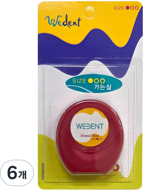 위덴 일반 가는 치실 레드, 6개, 1개입, 46m