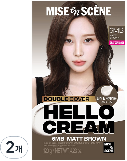 미쟝센 헬로크림 더블커버 새치 겸용 염모제, 매트브라운, 2개