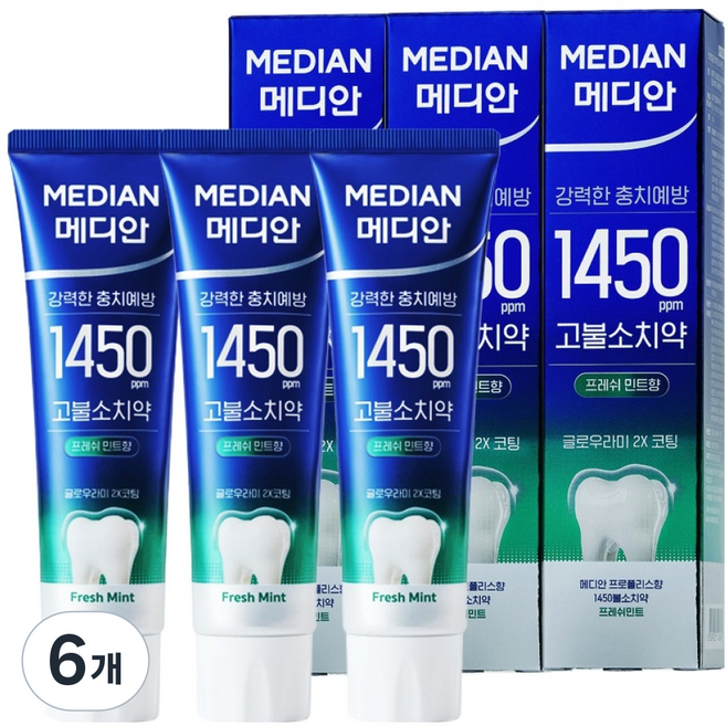 메디안 국내 제조 1450 프레쉬민트향 고불소 치약, 100g, 6개