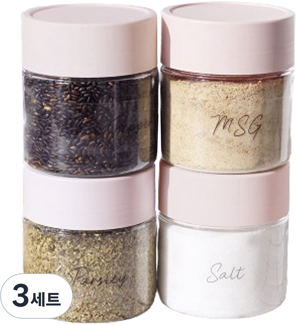 가쯔 레터링 양념통 인디핑크 4p + 스티커 15종 세트, 300ml, 3세트