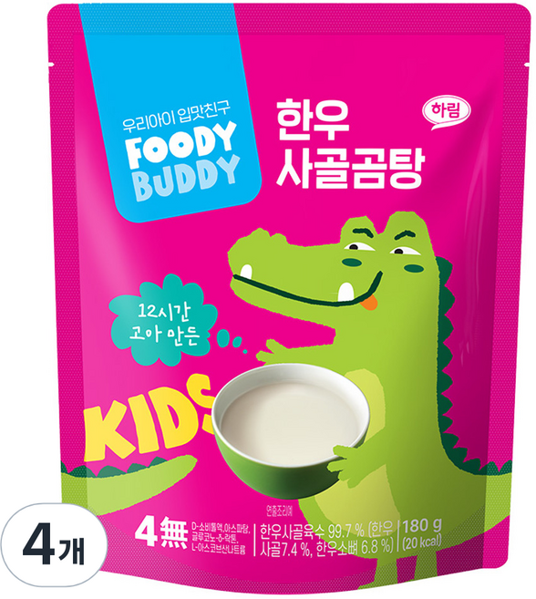 푸디버디 유아용 한우 사골곰탕, 180g, 4개