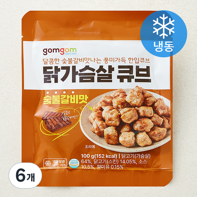 곰곰 닭가슴살 큐브 숯불갈비맛 (냉동), 100g, 6개, 1개입