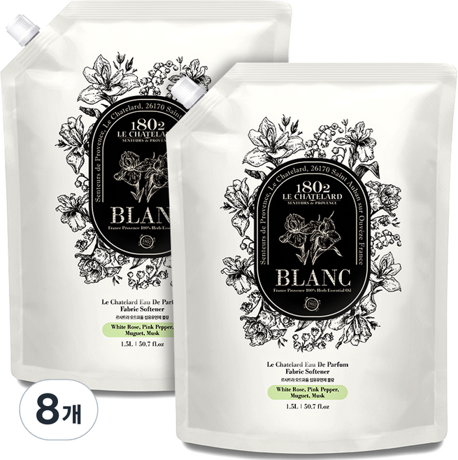 르샤트라1802 오드퍼퓸 섬유유연제 블랑 리필, 1.5L, 8개