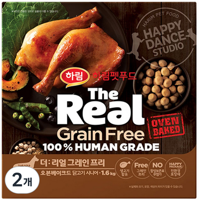 하림펫푸드 시니어 강아지 더리얼 그레인프리 오븐베이크드 사료, 닭, 1.6kg, 2개