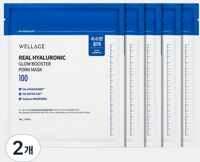 WELLAGE 唯拉珠 真實玻尿酸光采增效PDRN面膜, 2個, 5入