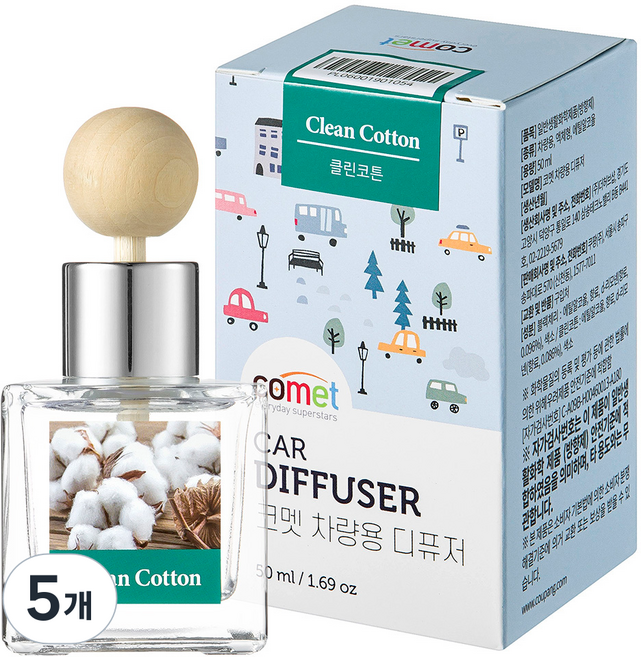 코멧 설레는 향 가득 차량용 디퓨저 50ml, 클린코튼, 5개