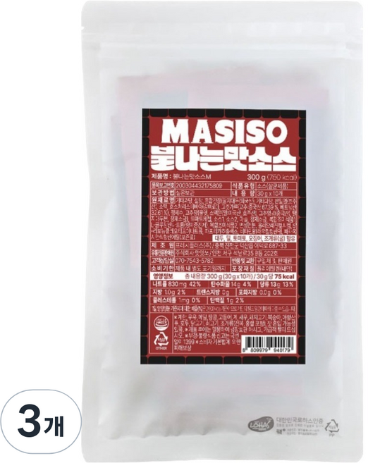 맛잇쏘 떡볶이소스 불나는맛 10p, 300g, 3개