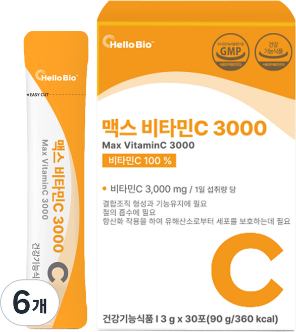 헬로바이오 맥스 비타민C 3000 30p, 90g, 6개