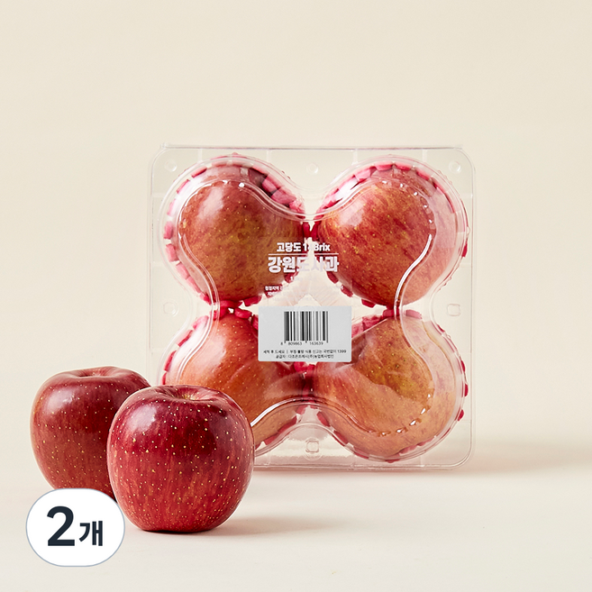 고당도 14brix 강원도 사과 4입, 1.3kg, 2개